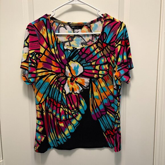 Investments Petites Abstract Floral Multicolor Short Sleeve Top – Size Large EUC - Picture 2 of 7